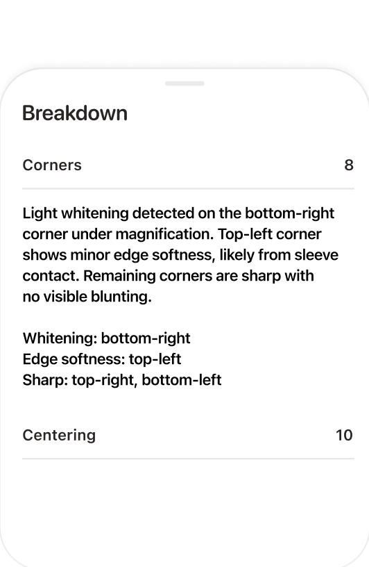 A mockup of a breakdown on how your card has been graded