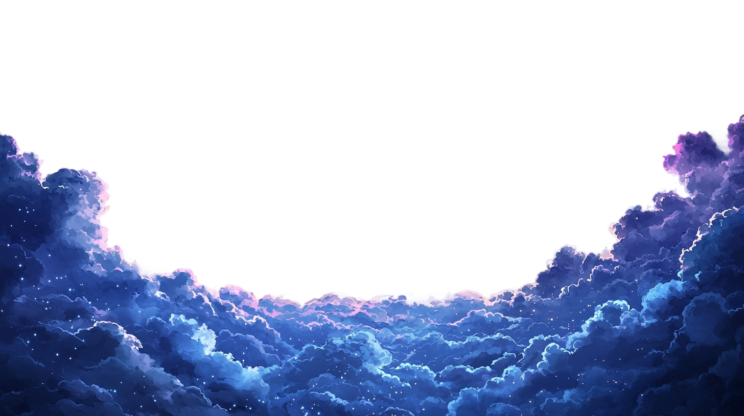 A spread of dark, cartoon clouds across the page