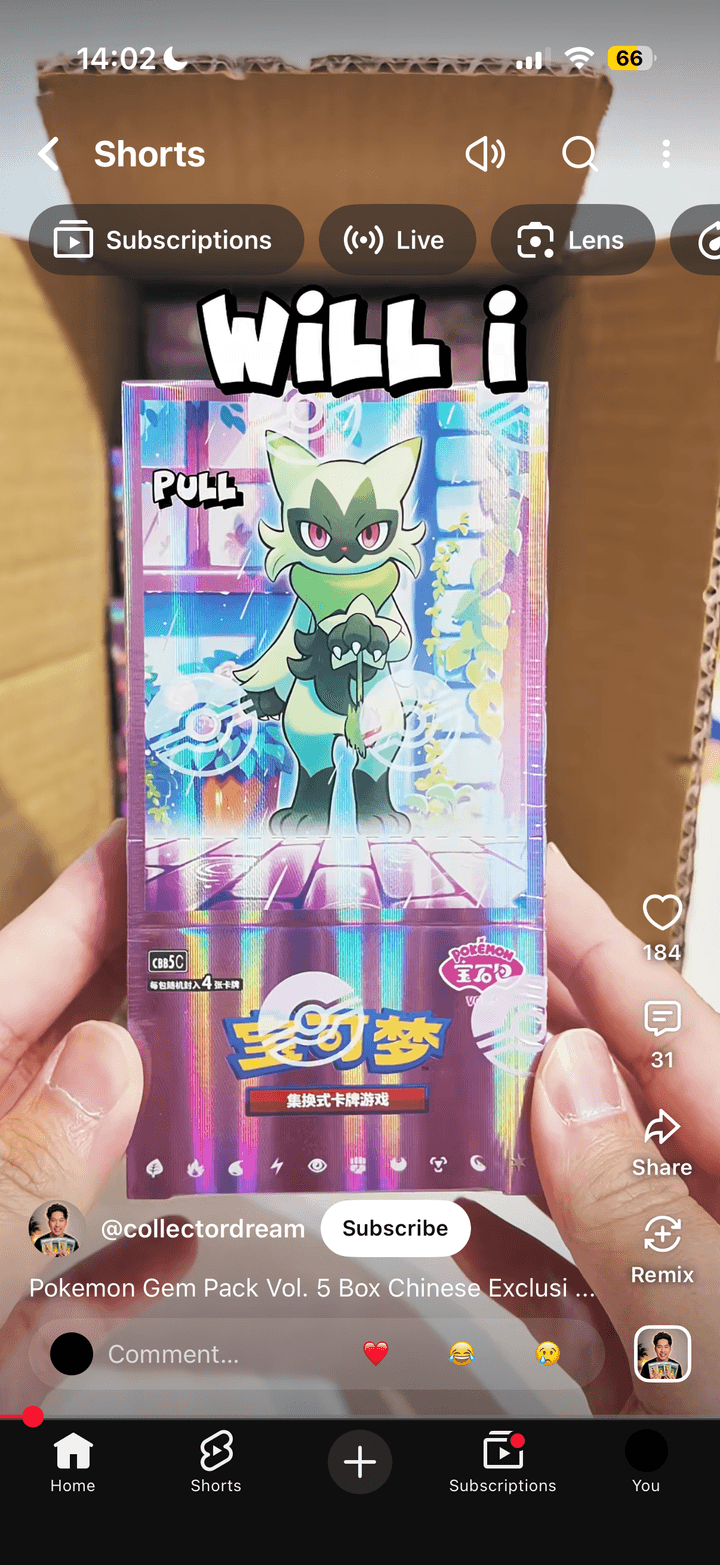 A CollectorDream YouTube Short opening a Pokémon Gem Pack